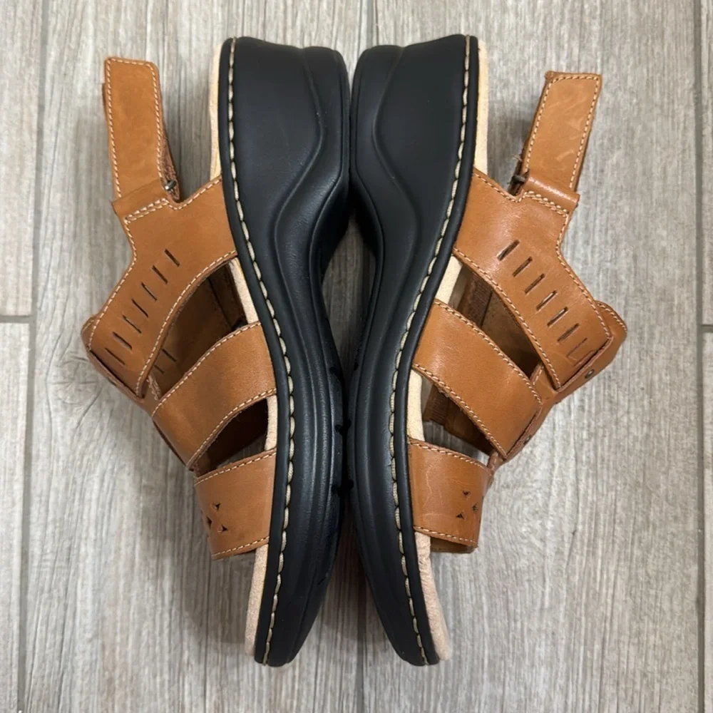 Clarks Lexi Qwin Brown Leather Slingback Sandals Shoes Size 8 Wide - Picture 8 of 15